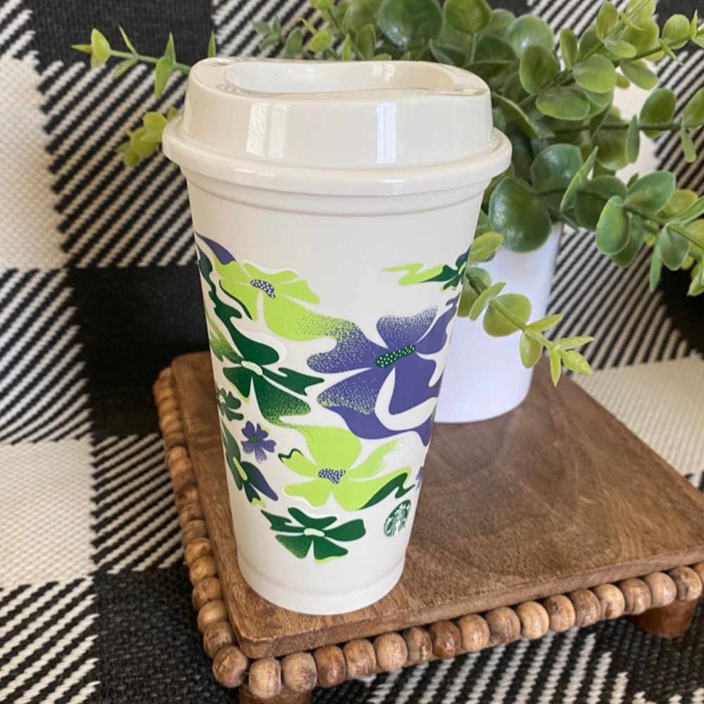 Starbucks 2025 Spring Earth Day Watercolor Floral Recycled Reusable Hot Cup